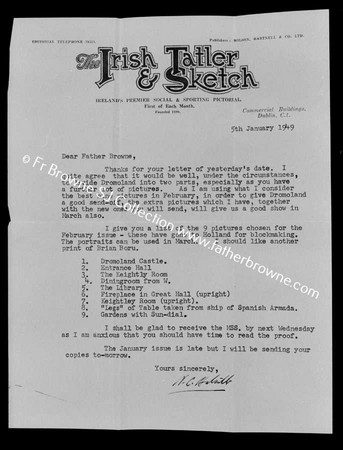 LETTER RECD BY FR.BROWNE FROM IRISH TATLER & SKETCH